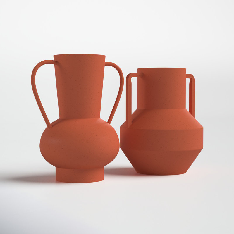 Joss & Main Irina 2 Piece Red Metal Table Vase Set Wayfair